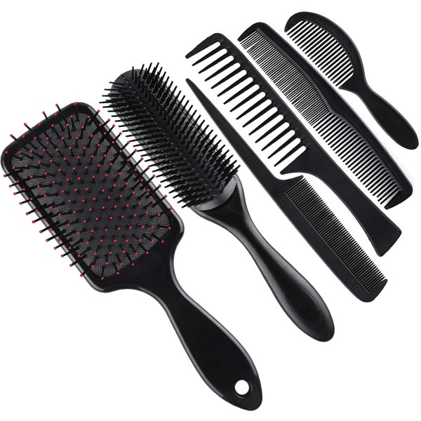SIQUK 6 Pieces Hair Brush Comb Set Paddle Brush Detangle Hair Brush and Black Combs for Men and Women Wet, Dry, Curly and Straight Hair