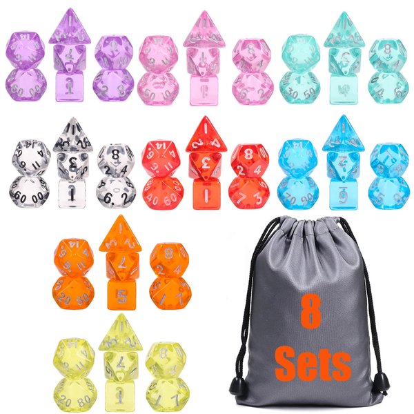 8 Sets Polyhedral RPG Mini Dice (56pcs),10mm Mini Dice Set,10mm Mini Transparent DND Magic The Gathering Dice Set for MTG,RPG,D&D Dungeons and Dragons Role Playing Game