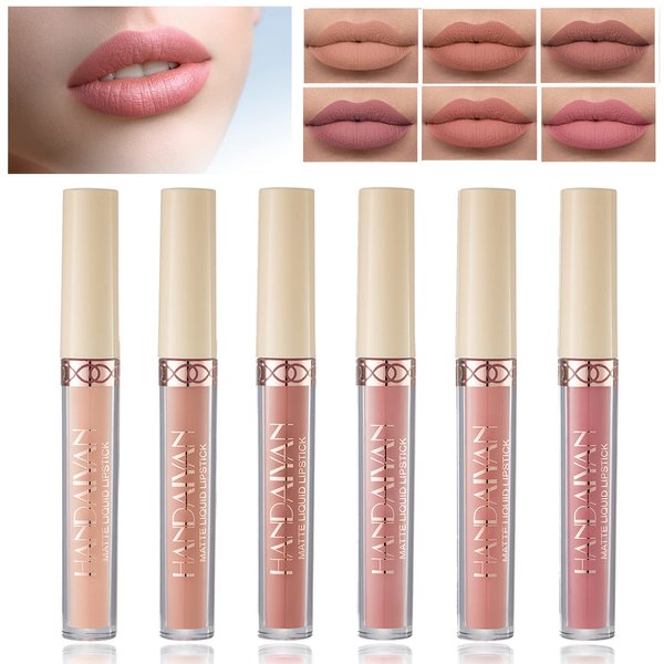 WYBLZPXZ Lipstick, 6 Piece Matte Liquid Set, Long Lasting Waterproof Nude, Lip Stain for Ladies