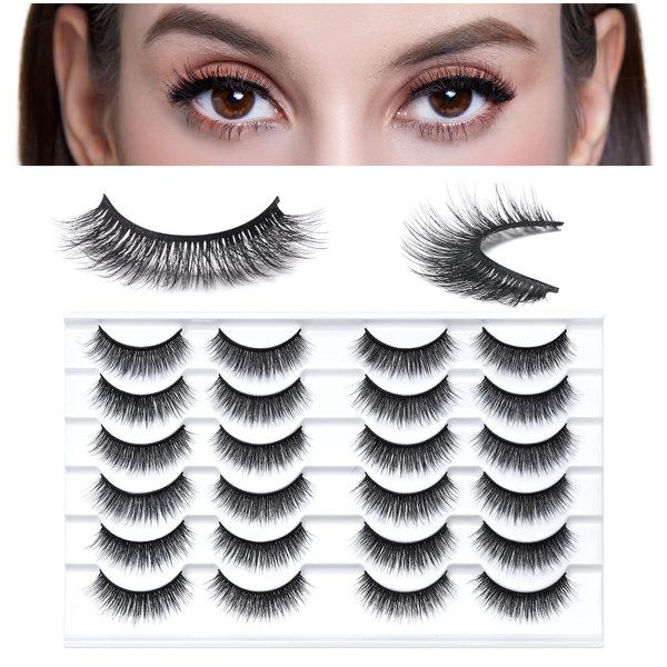 SONAFEEL Natural Lashes Short False Eyelashes 13mm Volume Strip Lashes 12Pairs 3d Mink Lashes Fluffy Reusable Fake Eyelashes Pack