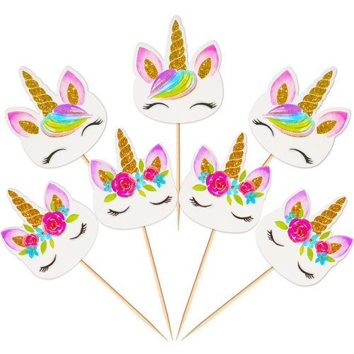 Coopache 48 Pieces Rainbow Unicorn Cupcake Toppers, Cupcake Picks Cake Decorations, Double Sided Unicorn Cake Topper Set Birthday Baby Shower Party Supplies