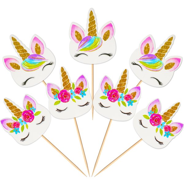 Coopache 48 Pieces Rainbow Unicorn Cupcake Toppers, Cupcake Picks Cake Decorations, Double Sided Unicorn Cake Topper Set Birthday Baby Shower Party Supplies