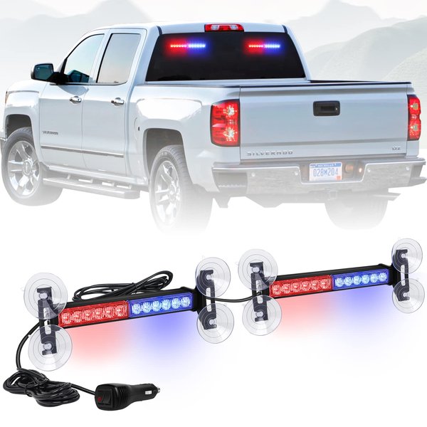 AINBIN 2X 10.7 inch Emergency Strobe Lights 24 LED Red Blue Police Lights Warning Flashing Safety Side Window Front/Rear Windshield Lights Grill Surface Mount for Law Enforcement Vehicles Trucks Car