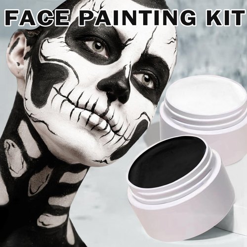 QIUFSSE Black and White Face Painting Kit Professional Halloween Face Paint,Oil Based Face Paint Halloween Makeup Kit with 3Pcs Facepaint Brushes,Body Paint for Cosplay,Costume and Theater