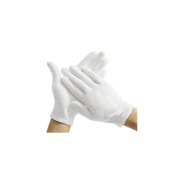 2 Pairs White Cotton Gloves 100% Cotton Moisturising and Protective Gloves Cotton Gloves for Eczema & Dry Hands, inspection Gloves| Coin Handling and Jewelry Inspection Gloves