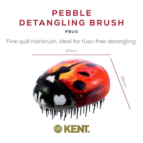 Kent PBUG Ladybug Pebble Scalp Massager Shampoo Brush, Shower Brush, and Travel Size Detangling Brush - Scalp Scrubber for Dandruff and Kids Hair Brush Hair Detangler - Hairbrush for Tangles