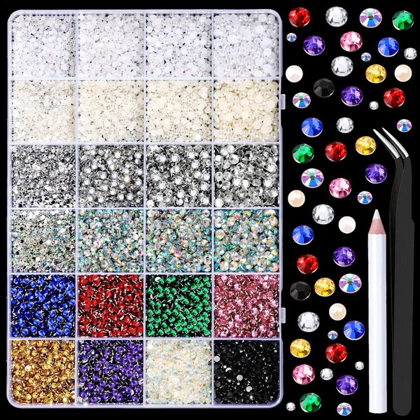 YGDZ Rhinestones, 10000 PCS Nail Rhinestones, Rhinestones for Crafts, Nails, Nail Pearls, Gems Stones with Storage Organizer Box, Resin Flatback Rhinestones Set, Nail Accessories for DIY Nail