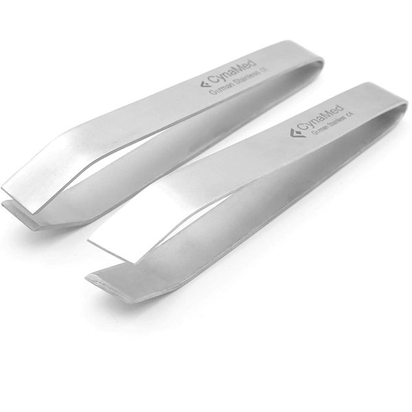 Cynamed 2 Pieces Fish Bone Tweezers, Stainless Steel Flat and Slant Tweezers Pliers Remover Tool, Non Slip Grip, Durable and Easy to Use (4.6")
