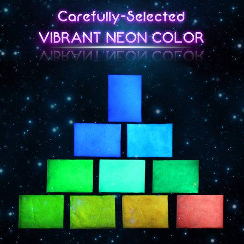 Glow in The Dark Pigment Powder - Epoxy Resin Color Pigment Dyes for DIY Slime Coloring Kit - Luminous Skin Safe Long Lasting Self Glowing for Acrylic Paint, Nail Art, Painting, Crafts - 0.4oz Each