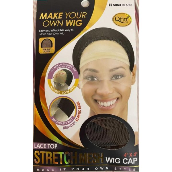 Qfit Make Your Own Wig Stretch Mesh 4X4 Lace Top Wig Cap #5063 - Black