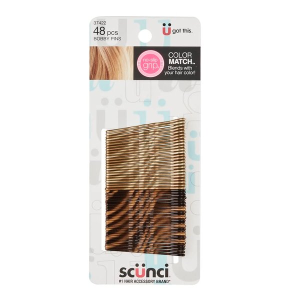 Scunci by Conair No-Slip Grip bobby pins - bobby pins brown hair - hair accessories for women - Color Match Blonde & Brunette - 48 Count