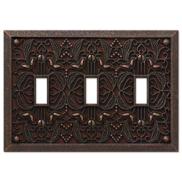 Amerelle 65TTTDB Filigree Wallplate, 3 Toggle, Cast Metal, Aged Bronze, 1-Pack