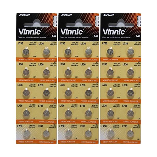 Vinnic Ag3 L736 192 Alkaline Battery (30 Pack) Used in Watches, Calculators, Toys, Lasers, Clocks