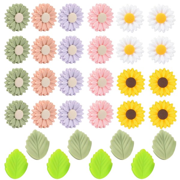 32Pcs Knitting Needle Stoppers, Cute Daisy Flower and Leaf Silicone Knitting Needle Point Protectors, Stitch Holders for Knitting Needle End Caps for Knitting Accessories and Gadgets