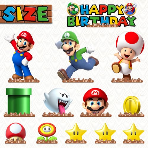WEERSHUN Super Bros Cake Topper for Birthday Party, Fun Kid's Party Cupcake Decoration, Super Brother Birthday Party Supplies 14Pcs