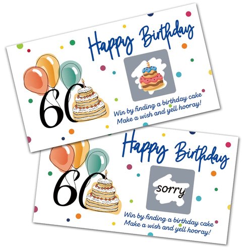 REWIDPARTY Colorful 60th Birthday Party Game Scratch Off Cards（32 PCS） Cheers to 60 Years Party Games Supplies Happy 60th Birthday Party Scratch Cards Funny Activity Holiday for Groups Raffle Tickets