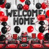 Welcome Home Decorations Black Red,Welcome Home Foil Balloon Banner with Confetti Balloons,Red Heart Balloons for Baby Shower Home Family Party Supplies