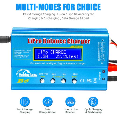 Hobby Fans B6 Mini Professional Balance Charger/Discharger with Power Supply for 1S-6S LiPo Lilon Life NiCd NiMh Pb RC Battery