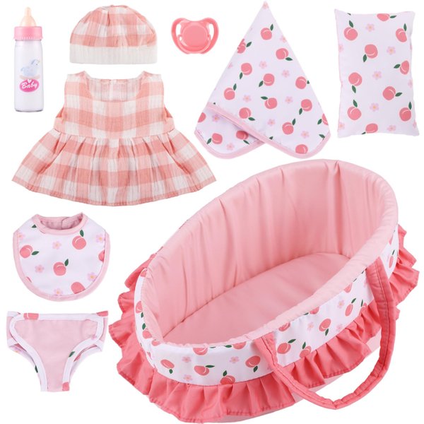 GAGAKU Baby Doll Bassinet Carrier, 12 Inch Baby Doll Accessories Set, Dolls Accessories for 12 Inch Baby Dolls, Including Magic Baby Bottle, Bib, Pacifier, Clothes, Diaper, Pillow, Blanket