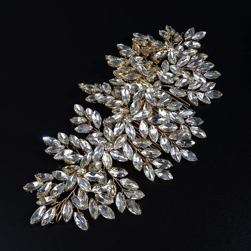 JWICOS Crystal Bride Wedding Hair Comg Bridal Hair Comb Hair Clip Flower Wedding Hair Accessories for Women and Girls (Gold)