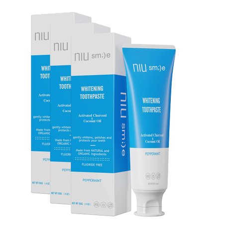 Niusmile Teeth Whitening Toothpaste | Activated Charcoal & Coconut Oil | SLS & Fluoride Free | Peppermint Taste (Pack of 3)