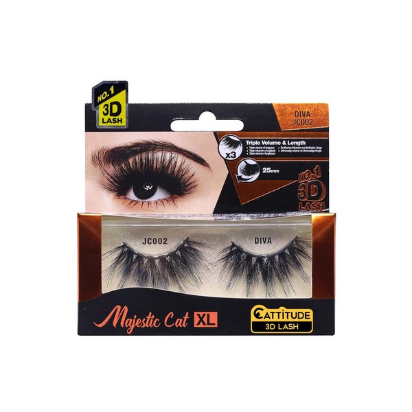EBIN NEW YORK Cattitude 3D Lash Majestic Cat XL– Diva 25mm 3D Lashes Triple Volume & Length Lightweight Comfortable Wear Perfect Thick & Full Look Reusable