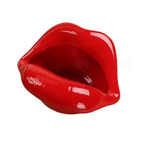 CAIRIAC Ceramic Red Lips Lipstick Ring Holder, Lip ceramic holder, Suitable for Storing Cosmetics, Hair Clips, Jewelry as Gifts for Women, Birthdays, and Valentine's Day (Dark Red)