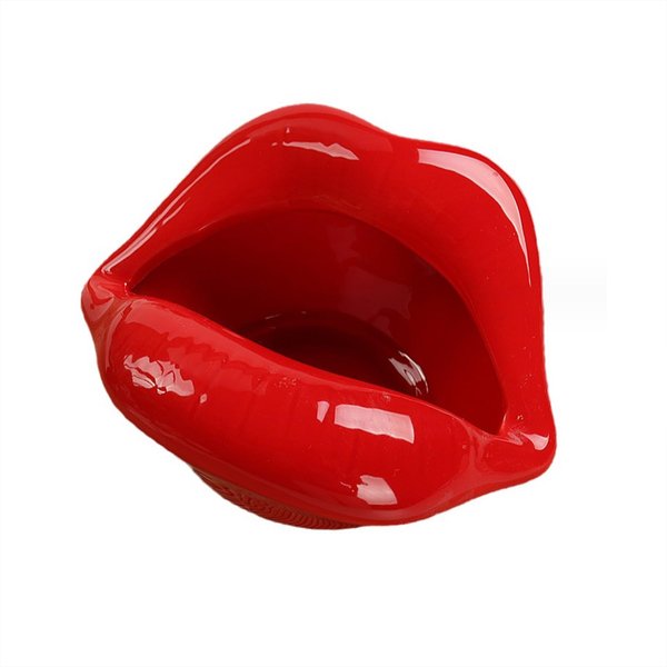 CAIRIAC Ceramic Red Lips Lipstick Ring Holder, Lip ceramic holder, Suitable for Storing Cosmetics, Hair Clips, Jewelry as Gifts for Women, Birthdays, and Valentine's Day (Dark Red)