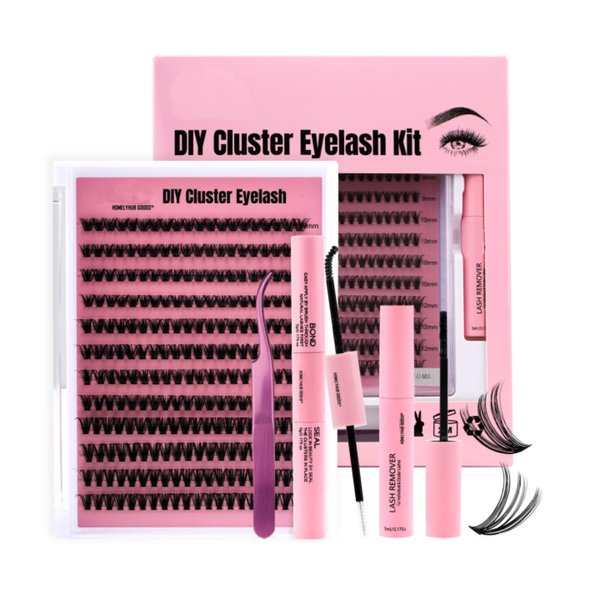 Premium DIY Cluster Eyelash Kit 20D, 240 PCS, 8-10-12mm, Volume Lashes, Extension Tools, Seal, Bond, Glue Remover, Tweezer (20D-0 07-D-MIX)
