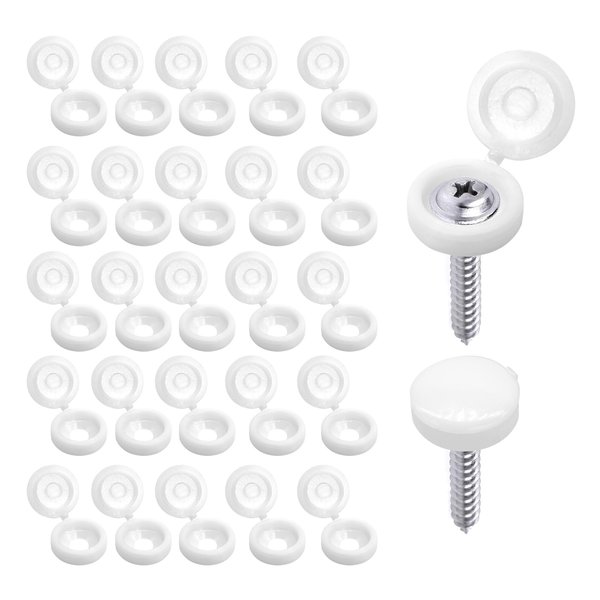 BlingKingdom 100pcs White Screw Caps Hinged Screw Cover Caps Screw Protection Screw Caps Fold Screw Snap Covers Washer Flip Tops with Storage Box for Covering M4 Screw Heads