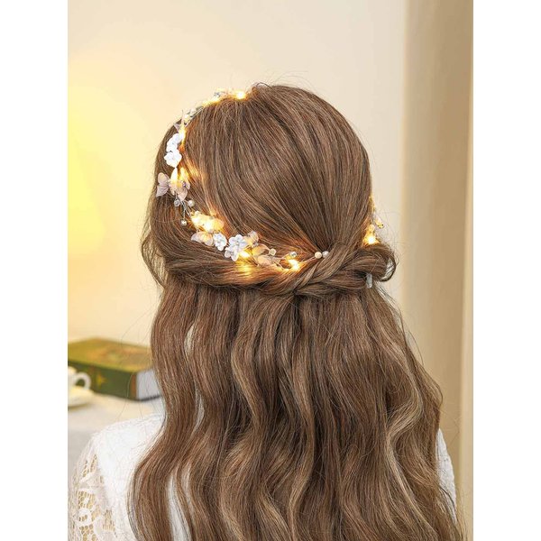 Unicra LED Bride Wedding Hair Vine Light Up Butterfly Bridal Hair Piece Silver Flower Hair Accessories Party Costume Headwear Decoration Headband for Women and Girls