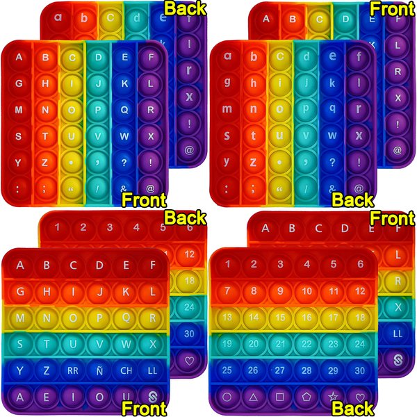 Alphabet Pop Fidget Toy Letters ABC Numbers Learning and Educational Toys Square Sensory Toys Popper Games Gifts for Kids ADHD Autism 4 Packs Double Side(2 Alphabet Numbers and 2 Uppercase Lowercase)