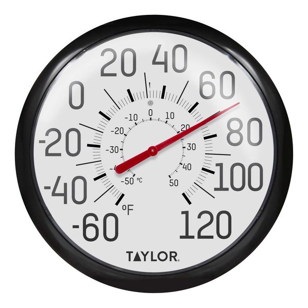 Taylor Big and Bold Wall Thermometer, Indoor Outdoor Thermometer, Easy to Read Numbers for Patio, Pool, and Indoor Areas, 13.25 inch, Black