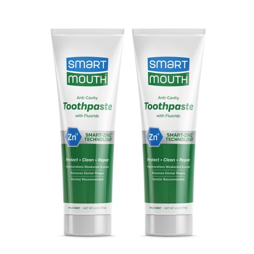 SmartMouth Premium Zinc Ion Toothpaste - Whitening Toothpaste with Fluoride - Refreshing, Anti-Cavity Toothpaste for Adults - Strengthens Enamel - Mild Mint Flavor, 6 oz (2 Pack)