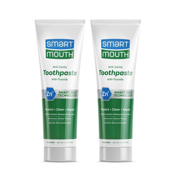 SmartMouth Premium Zinc Ion Toothpaste - Whitening Toothpaste with Fluoride - Refreshing, Anti-Cavity Toothpaste for Adults - Strengthens Enamel - Mild Mint Flavor, 6 oz (2 Pack)