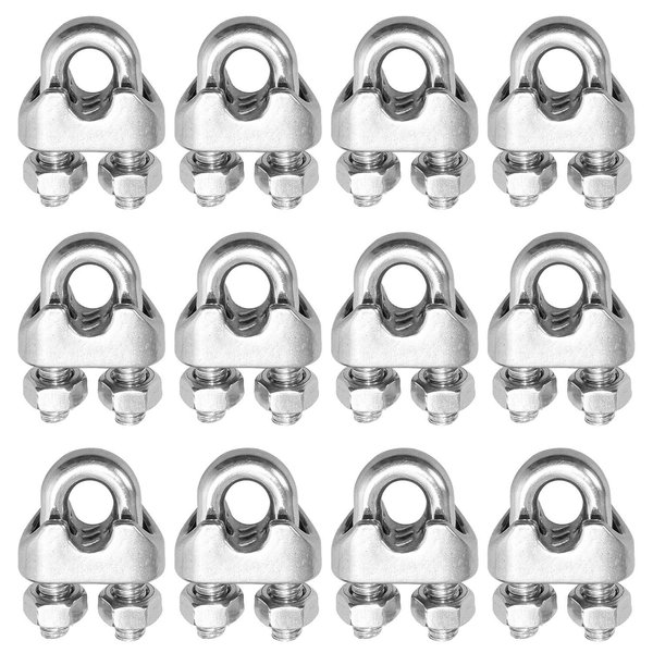 1/4 Inch 6mm Wire Rope Clamps Clip 304 Stainless Steel Cable Clip Fastener 12 Pcs