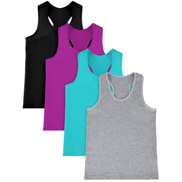 SATINIOR 4 Pieces Girls Dance Tank Tops Cotton Racerback Crop Tank Tops Sleeveless Top for Gymnastics and Dancewear (Black, Rosy, Greenish-Blue, Gray, 9-10 Years)