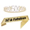 50th Gold Birthday Tiara and Sash Happy 50th Birthday Party Supplies 50th Gold Birthday Glitter Satin Sash and Crystal Tiara Princess Birthday Crown for Girls 50th Birthday Party Decorations