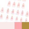 Pink Press on Nails Medium Almond Fake Nails Ombre Full Cover False Nails with Designs Bow Flower Rhinestone Glue on Nails Gradient Pink Acrylic Stick on Nails Cute Artificial Nails for Women 24Pcs