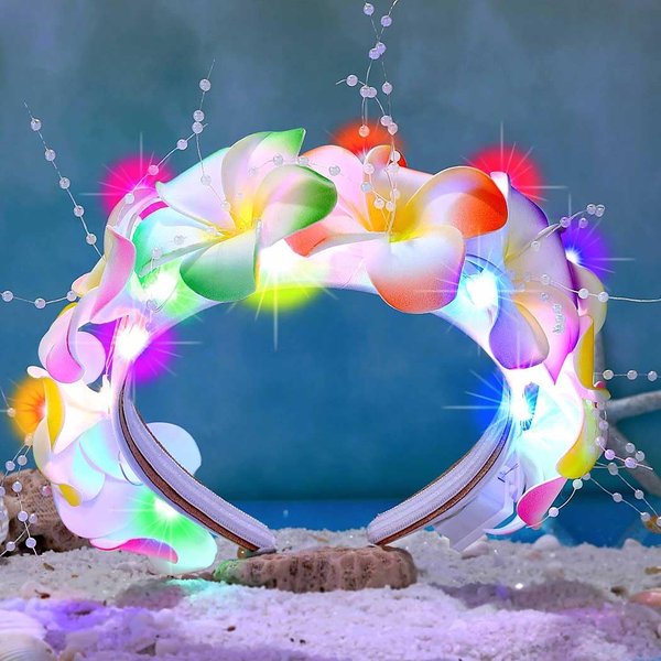 JEWEKY Light Up Hawaiian Flower Headbands Glowing Hair Band Headbands Summer Holiday Party Hair Accessories for Women