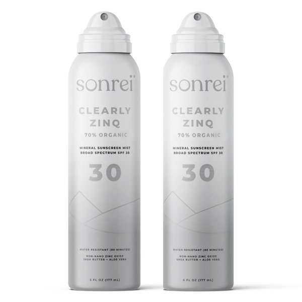 Sonrei Clearly ZinQ™ Mineral Sunscreen Mist | SPF 30, Broad Spectrum, Transparent | Vegan, Reef Safe, Non-Greasy | Ideal for Face & Body (6 Fl Oz (Pack of 2))