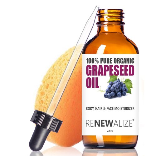 ORGANIC GRAPESEED OIL Anti-Aging Moisturizer - Facial Cleanser in 4 oz Glass Bottle | Unrefined, Cold Pressed Grape Seed Oil | Essential to Reduce Skin Wrinkles and Stretch Marks