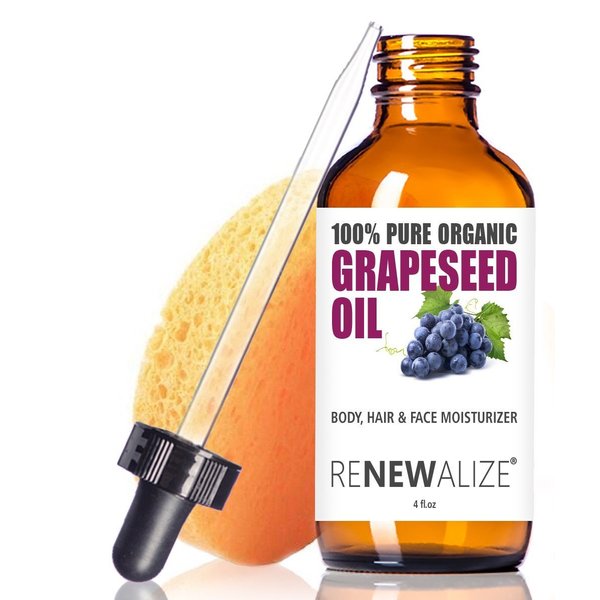 ORGANIC GRAPESEED OIL Anti-Aging Moisturizer - Facial Cleanser in 4 oz Glass Bottle | Unrefined, Cold Pressed Grape Seed Oil | Essential to Reduce Skin Wrinkles and Stretch Marks