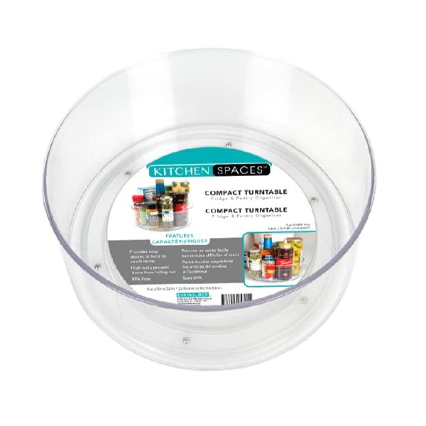 Kitchen Spaces Turntable Compact Lazy Susan, Cabinet Organization, Easy-Glide Spin, Clear