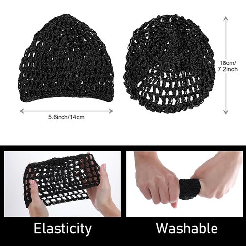 5 Pack Mesh Crochet Hairnet Rayon Knit Neck Caps Cropped Women's Hairnet Crocheted Night Caps (Black)