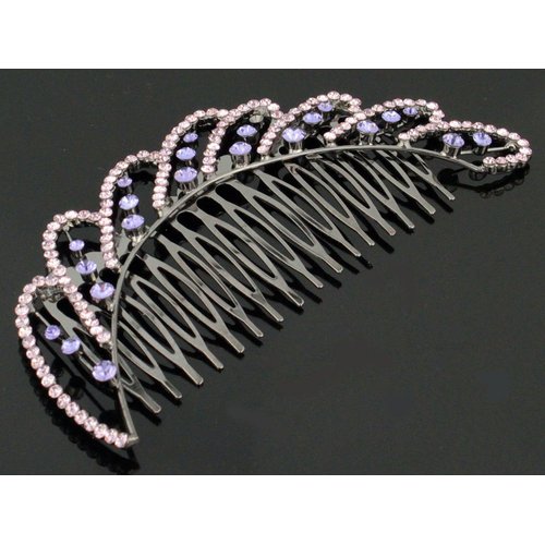 Janefashions 4.75'' Wave Purple Austrian Rhinestone Cystal Hair Side Comb Barrette Clip B142v