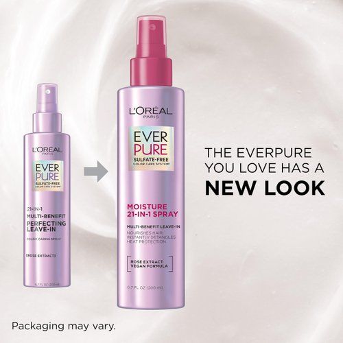L’Oréal Paris Sulfate Free Moisture 21-in-1 Leave-In Conditioner for Dry Hair, EverPure, 6.8 fl oz (Packaging May Vary)