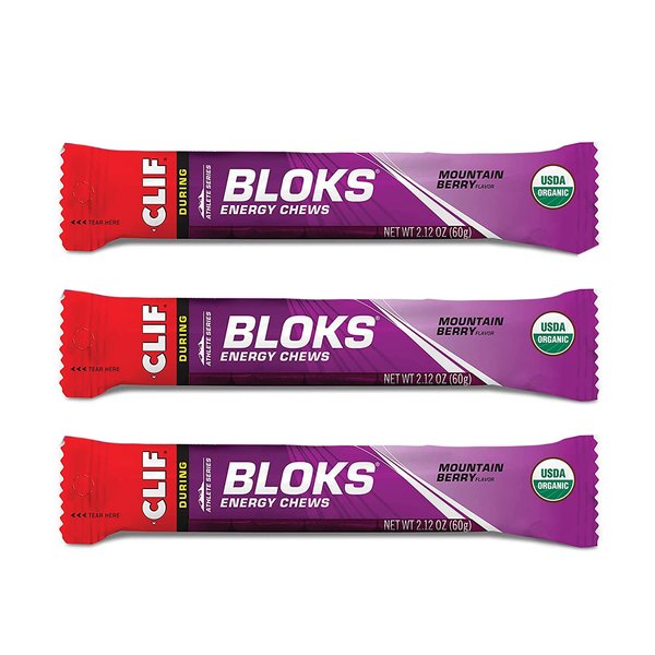 CLIF BLOKS - Energy Chews - Mountain Berry - Non-GMO - Plant Based Food - Fast Fuel for Cycling and Running -Workout Snack(2.1 Ounce Packet, 3 Count)