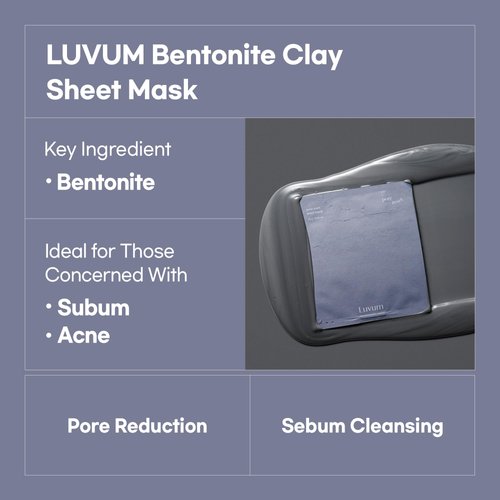 LUVUM Bentonite Clay Sheet Mask - Sea Mud peel off face mask - Pore Minimizer for Face - Black Head Remover for Face - Prevents Acne & Blackhead, 5 Pack