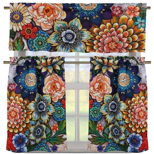 YoKii Boho Floral Kitchen Curtains 36 Inch, Blackout Curtains for Small Windows Colorful Modern Farmhouse Flower Patterned Rod Pocket Short Curtains for Kitchen Bathroom(Tiers - 24 x 36, Colorful)